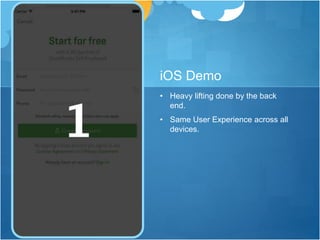 iOS Demo
• Heavy lifting done by the back
end.
• Same User Experience across all
devices.
 