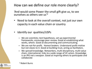 Where does Livestock and Fish research stop and development start?