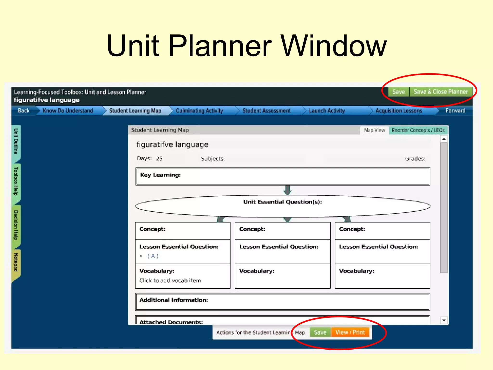 Unit Planner Window 