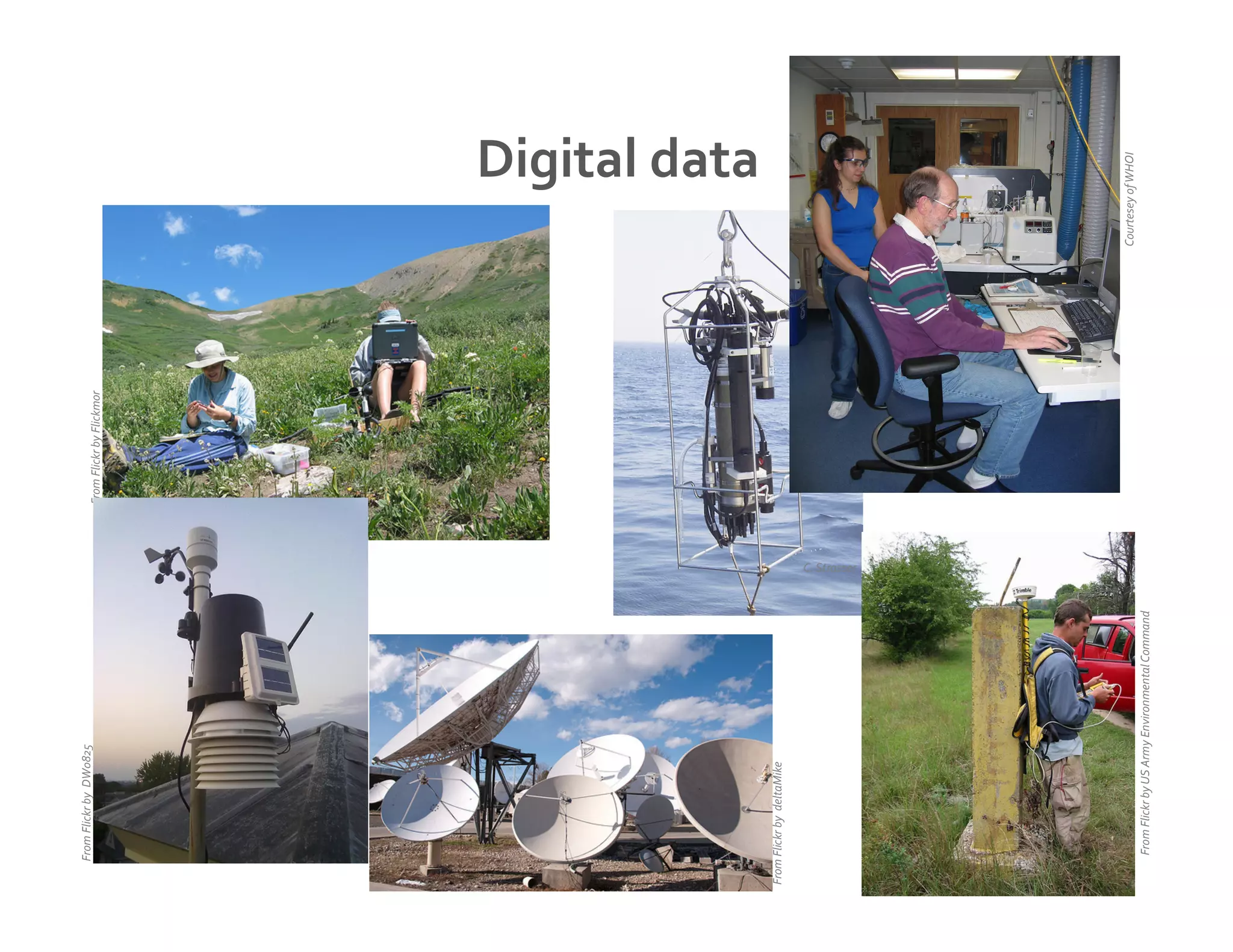 Digital	
  data	
  
From	
  Flickr	
  by	
  Flickmor	
  
From	
  Flickr	
  by	
  US	
  Army	
  Environmental	
  Command	
  
From	
  Flickr	
  by	
  	
  DW0825	
  
C.	
  Strasser	
  
Courtesey	
  of	
  WHOI	
  
From	
  Flickr	
  by	
  	
  deltaMike	
  
 