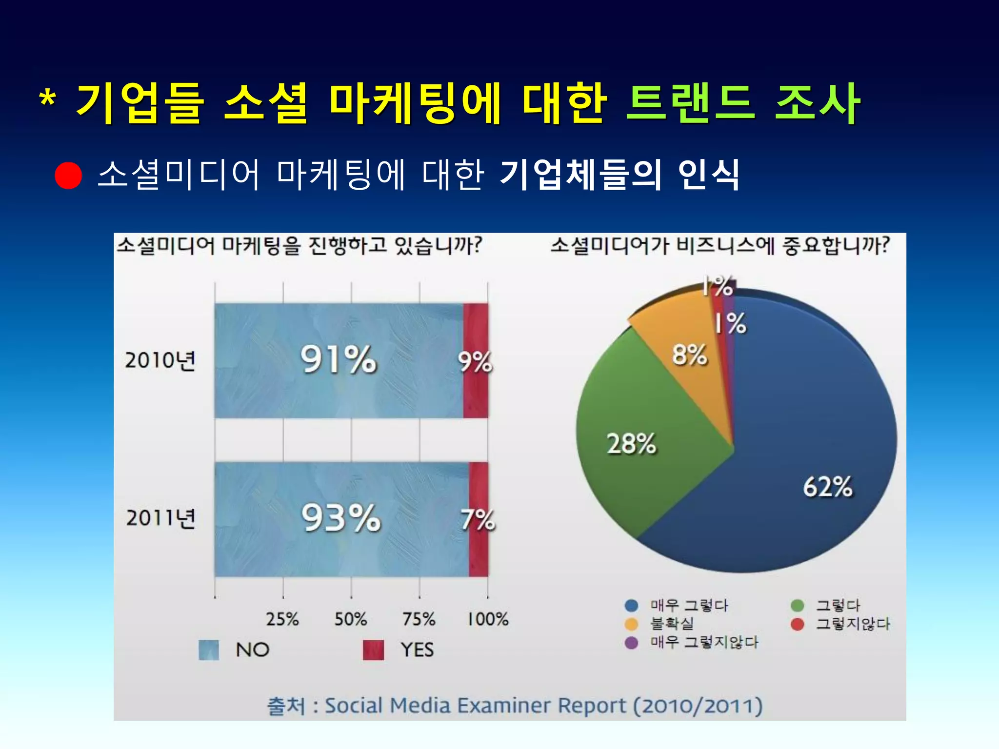 * 기업들 소셜 마케팅에 대한 트랜드 조사
● 소셜미디어 마케팅에 대한 기업체들의 인식
 