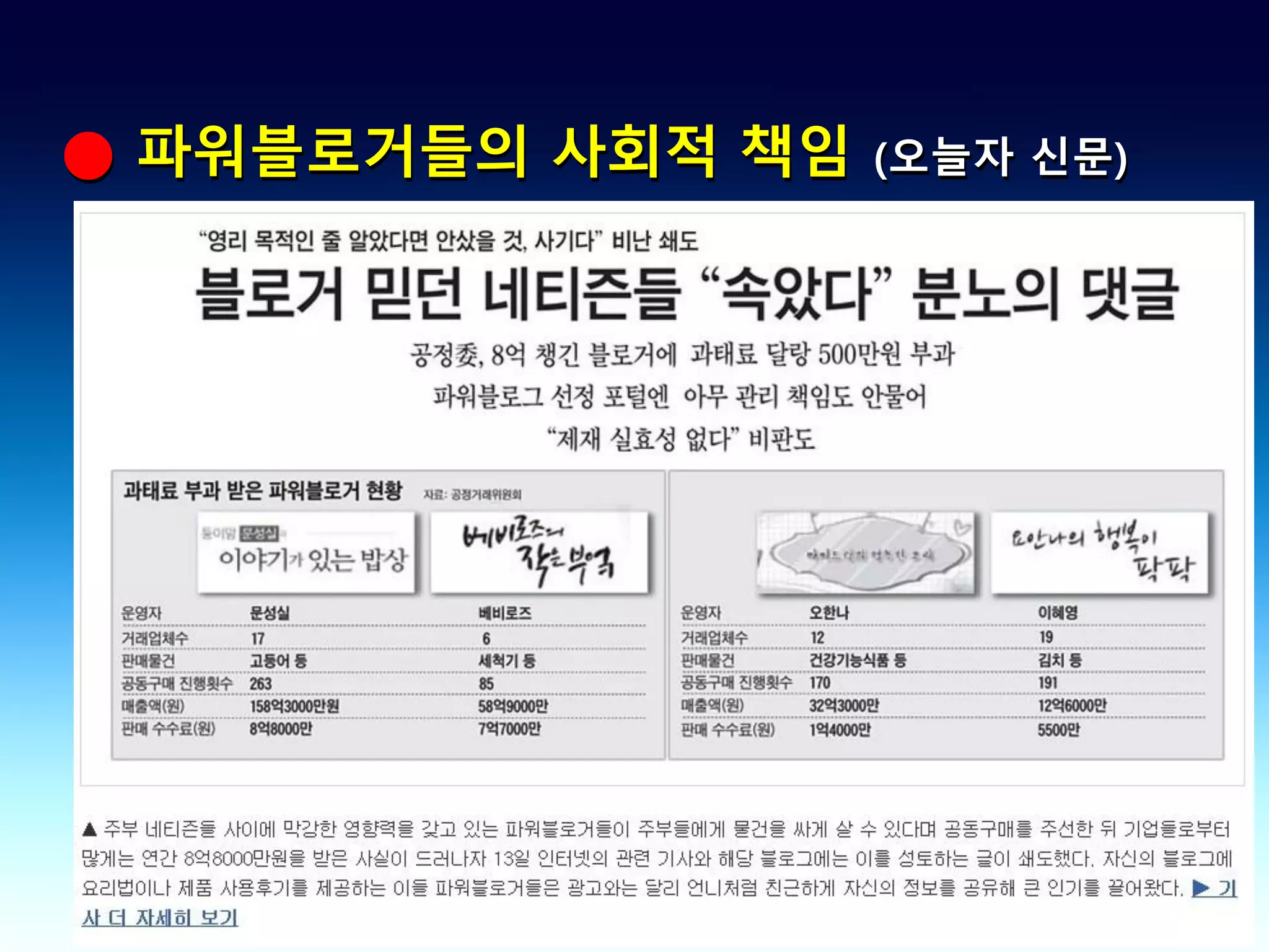 ● 파워블로거들의 사회적 책임   (오늘자 신문)
 
