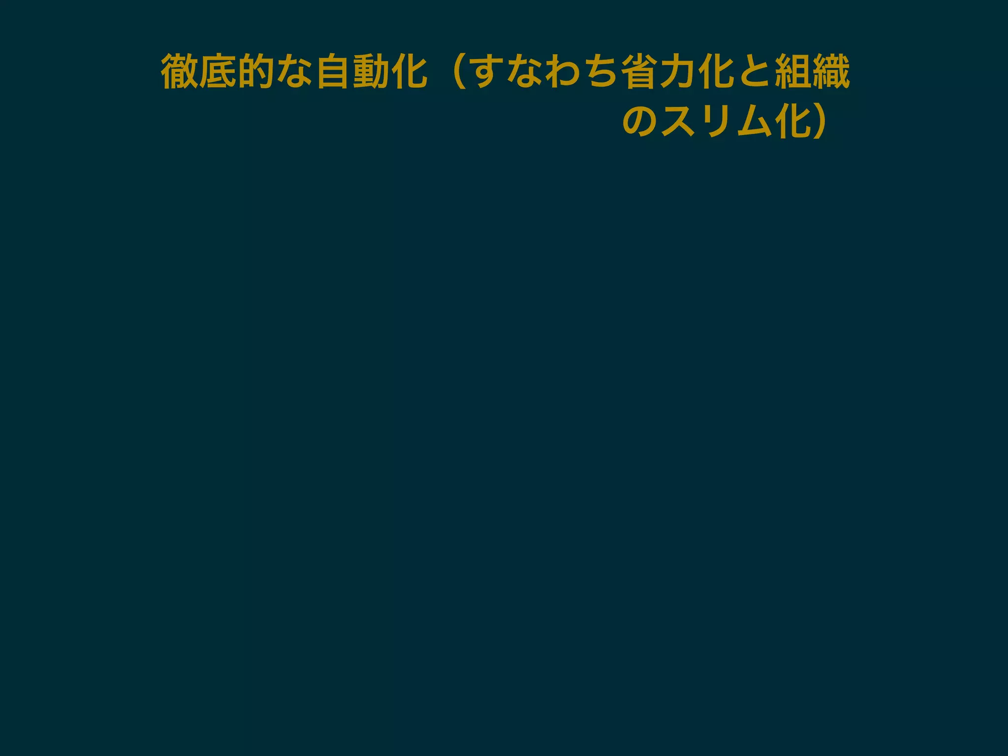 徹底的な自動化（すなわち省力化と組織 
のスリム化） 
 