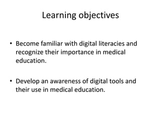 Outline
• Why this workshop topic?
• What is digital literacy?
• 21st century pedagogy
• Social media
• Digital tools & th...