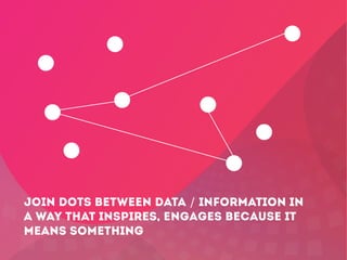 JOIN DOTS BETWEEN DATA / INFORMATION IN
A WAY THAT INSPIRES, ENGAGES BECAUSE IT
MEANS SOMETHING

 
