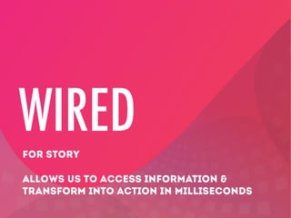 WIRED
FOR STORY
ALLOWS US TO ACCESS INFORMATION &
TRANSFORM INTO ACTION IN MILLISECONDS

 