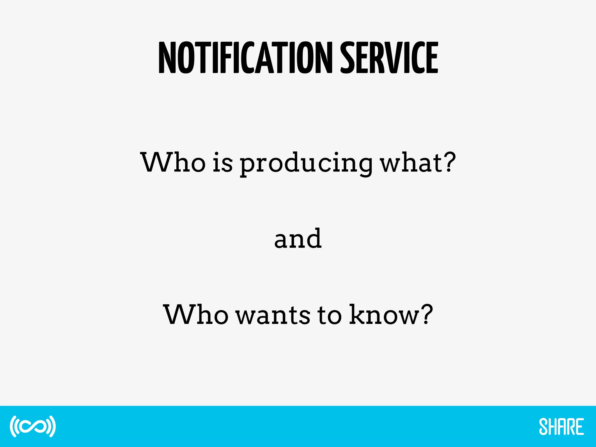 NOTIFICATIONSERVICE
Who is producing what?
and
Who wants to know?
 