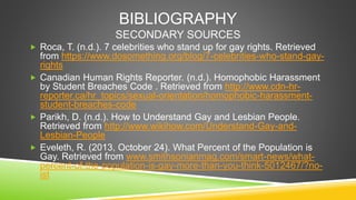 BIBLIOGRAPHY 
SECONDARY SOURCES 
 Roca, T. (n.d.). 7 celebrities who stand up for gay rights. Retrieved 
from https://www...
