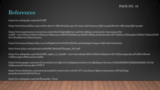 References
https://en.wikipedia.org/wiki/LGBT
https://www.beyondblue.org.au/who-does-it-affect/lesbian-gay-bi-trans-and-intersex-lgbti-people/factors-affecting-lgbti-people
https://www.amatusrecoverycenters.com/rehab-blog/addiction-and-the-lgbtqia-community-top-reasons-for-
risk/#:~:text=There%20are%20many%20causes%20of%20addiction%20in%20the,professionals%2C%20they%20neglect%20the%20need%20
for%20addiction%20treatment.
https://www.psychologytoday.com/us/blog/brick-brick/201402/the-psychological-impact-lgbt-discrimination
http://www.ijims.com/uploads/cae8049d138e24ed7f5azppd_597.pdf
https://en.wikipedia.org/wiki/LGBT_rights_in_India#:~:text=According%20to%20the%20policy%2C%20transgender,of%20livelihood
%20through%20formation%20of
https://www.google.com/search?q=articles+on+lgbt+in+india&oq=articles+on+lgbt&aqs=chrome.0.0i20i263j69i57j0l2j0i20i263j0.10134j
0j4&sourceid=chrome&ie=UTF-8
https://www.thehindu.com/news/national/two-years-since-article-377-annulment-lgbtq-community-still-battling-
prejudice/article32534479.ece
https://en.wikipedia.org/wiki/Humsafar_Trust
PAGE NO. 16
 