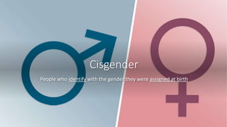 Cisgender
People who identify with the gender they were assigned at birth
 