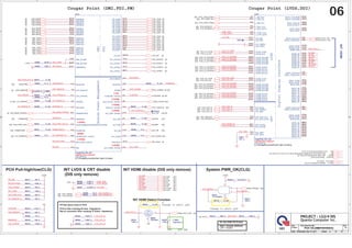 5
5
4
4
3
3
2
2
1
1
D D
C C
B B
A A
PM_DRAM_PWRGD
RSMRST#
SUS_PWR_ACK_R
SUSACK#_R
AC_PRESENT_R
DNBSWON#_R
DAC_IREF
DMI_RBIAS
EC_PWROK_R
EC_PWROK_R
SYS_PWROK_R
APWROK_R
XDP_DBRST#
PM_BATLOW#
PM_RI#
DSWVREN
RSMRST#
PCIE_WAKE#
CLKRUN#
CTRL_CLK
CTRL_DATA
LVD_IBG
PCH_LA_CLK
PCH_LA_CLK#
PCH_LA_DATAN0
PCH_LA_DATAN2
PCH_LA_DATAN1
PCH_LA_DATAP0
PCH_LA_DATAP2
PCH_LA_DATAP1
PCH_LB_CLK
PCH_LB_CLK#
PCH_LB_DATAN0
PCH_LB_DATAP0
PCH_LB_DATAN2
PCH_LB_DATAP2
PCH_LB_DATAN1
PCH_LB_DATAP1
PCH_CRT_R
PCH_CRT_B
PCH_CRT_G
PCH_HSYNC_R
PCH_VSYNC_R
DPB_HPD_Q
SLP_LAN#
SYS_PWROK
SYS_PWROK
CLKRUN#
RSMRST#
XDP_DBRST#
PM_RI#
PM_BATLOW#
PCIE_WAKE#
SLP_LAN#
AC_PRESENT_R
SUS_PWR_ACK
SUS_PWR_ACK_R
PCH_SUSCLK_L
DSWVREN
DPB_HPD_Q
IN_D2#
IN_D2
IN_D1#
IN_D1
IN_D0#
IN_D0
IN_CLK#
IN_CLK
DMI_COMP
LVD_IBG
CTRL_CLK
CTRL_DATA
PCH_HSYNC_R
PCH_VSYNC_R
PCH_CRT_G
PCH_CRT_R
PCH_CRT_B
SYS_PWROK
EC_PWROK
IN_D2#
IN_D2
IN_D1#
IN_D1
IN_D0#
IN_D0
IN_CLK#
IN_CLK
SUSACK#
[32]
PM_DRAM_PWRGD
[2]
DNBSWON#
[32]
RSMRST#
[32]
AC_PRESENT
[32]
PM_SYNC [2]
DMI_RXN0
[2]
DMI_RXN1
[2]
DMI_RXN2
[2]
DMI_RXN3
[2]
DMI_RXP0
[2]
DMI_RXP1
[2]
DMI_RXP2
[2]
DMI_RXP3
[2]
DMI_TXN0
[2]
DMI_TXN1
[2]
DMI_TXN2
[2]
DMI_TXN3
[2]
DMI_TXP0
[2]
DMI_TXP1
[2]
DMI_TXP2
[2]
DMI_TXP3
[2]
FDI_TXN0 [2]
FDI_TXN1 [2]
FDI_TXN2 [2]
FDI_TXN3 [2]
FDI_TXN4 [2]
FDI_TXN5 [2]
FDI_TXN6 [2]
FDI_TXN7 [2]
FDI_TXP4 [2]
FDI_TXP5 [2]
FDI_TXP6 [2]
FDI_TXP1 [2]
FDI_TXP0 [2]
FDI_TXP7 [2]
FDI_TXP2 [2]
FDI_TXP3 [2]
FDI_INT [2]
FDI_FSYNC0 [2]
FDI_FSYNC1 [2]
FDI_LSYNC0 [2]
FDI_LSYNC1 [2]
XDP_DBRST#
[2] PCIE_WAKE# [27,28]
CLKRUN# [22,32]
PCH_SUSCLK [32]
SUSC# [32]
SUSB# [32]
SLP_SUS# [32]
PCH_EDIDCLK
[22]
PCH_EDIDDATA
[22]
PCH_LA_CLK
[22]
PCH_LA_CLK#
[22]
PCH_LA_DATAN0
[22]
PCH_LA_DATAN2
[22]
PCH_LA_DATAN1
[22]
PCH_LA_DATAP1
[22]
PCH_LA_DATAP2
[22]
PCH_LA_DATAP0
[22]
PCH_CRT_R
[23]
PCH_CRT_B
[23]
PCH_CRT_G
[23]
PCH_DDCDATA
[23]
PCH_DDCCLK
[23]
SDVO_DATA [21]
SDVO_CLK [21]
PCH_LB_CLK
[22]
PCH_LB_CLK#
[22]
PCH_LB_DATAN0
[22]
PCH_LB_DATAP0
[22]
PCH_LB_DATAP1
[22]
PCH_LB_DATAN1
[22]
PCH_LB_DATAN2
[22]
PCH_LB_DATAP2
[22]
EC_PWROK
[17,32]
HDMI_HPD_CON [21]
SUS_PWR_ACK
[32]
SLP_A# [32]
SLP_S5 [22,32]
IN_CLK# [21]
IN_CLK [21]
IN_D0# [21]
IN_D0 [21]
IN_D1# [21]
IN_D1 [21]
IN_D2# [21]
IN_D2 [21]
PCH_HSYNC
[23]
PCH_VSYNC
[23]
+3V
[2,7,8,9,10,12,13,14,17,21,22,23,24,25,26,27,28,29,30,31,32,37,39,41,42]
+3V_RTC
[7,10,32]
+3VS5
[2,7,8,9,10,27,29,32,34,37,38,41,43]
+1.05V
[2,4,7,8,10,28,32,37,38,39]
+5V
[7,10,17,21,22,23,25,29,30,31,41]
IMVP_PWRGD [39]
+3VPCU
[7,22,31,32,33,34]
PCH_LVDS_BLON
[22]
PCH_DPST_PWM
[22]
PCH_DISP_ON
[22]
SUS_STAT# [22]
+1.05V
+3V_RTC
+5V
+3V
+3VS5
+3V
+3VS5
Size Document Number Rev
Date: Sheet of
4XDQWDRPSXWHU,QF
352-(7/*',6
1% PCH 1/6 (DMI/FDI/VIDEO) 3A
Custom
6 47
Wednesday, May 18, 2011
Size Document Number Rev
Date: Sheet of
4XDQWDRPSXWHU,QF
352-(7/*',6
1% PCH 1/6 (DMI/FDI/VIDEO) 3A
Custom
6 47
Wednesday, May 18, 2011
Size Document Number Rev
Date: Sheet of
4XDQWDRPSXWHU,QF
352-(7/*',6
1% PCH 1/6 (DMI/FDI/VIDEO) 3A
Custom
6 47
Wednesday, May 18, 2011
Cougar Point (DMI,FDI,PM)
PCH Pull-high/low(CLG)
Cougar Point (LVDS,DDI)
(DSW)
(+3V)
(+3VS5)
(+3VS5)
On Die DSW VR Enable
High = Enable (Default)
Low = Disable

INT.
HDMI
INT HDMI disable (DIS only remove)
INT HDMI Detect Function
INT LVDS  CRT disable
(DIS only remove)
(+3VS5)
(+3VS5)
(+3VS5)
(+3VS5)
PD Res place close to PCH
PCH to Res routeing 50 ohm Impedance.
Res to connector filter routeing 37.5ohm Impedance.
System PWR_OK(CLG)
DV2 ...FOR EMI
Change to short pad
PV
Change to short pad
C8359 *0.1U/10V_4
C8359 *0.1U/10V_4
R8316 10K_4
R8316 10K_4
R8315 10K_4
R8315 10K_4 R8287 *2.37K/F_4
R8287 *2.37K/F_4
R8294 *0_4/S
R8294 *0_4/S
DMI
FDI
System
Power
Management
U37C
CougarPoint_Rev_0p7
fcbga989-intel-cougarpoint
AJSLJ4P0T16
IC CTRL(989P)COUGARPOINT QMVY (FCBGA)
DMI
FDI
System
Power
Management
U37C
CougarPoint_Rev_0p7
fcbga989-intel-cougarpoint
AJSLJ4P0T16
IC CTRL(989P)COUGARPOINT QMVY (FCBGA)
DMI0RXN
BC24
DMI1RXN
BE20
DMI2RXN
BG18
DMI3RXN
BG20
DMI0RXP
BE24
DMI1RXP
BC20
DMI2RXP
BJ18
DMI3RXP
BJ20
DMI0TXN
AW24
DMI1TXN
AW20
DMI2TXN
BB18
DMI3TXN
AV18
DMI0TXP
AY24
DMI1TXP
AY20
DMI2TXP
AY18
DMI3TXP
AU18
DMI_ZCOMP
BJ24
DMI_IRCOMP
BG25
FDI_RXN0 BJ14
FDI_RXN1 AY14
FDI_RXN2 BE14
FDI_RXN3 BH13
FDI_RXN4 BC12
FDI_RXN5 BJ12
FDI_RXN6 BG10
FDI_RXN7 BG9
FDI_RXP0 BG14
FDI_RXP1 BB14
FDI_RXP2 BF14
FDI_RXP3 BG13
FDI_RXP4 BE12
FDI_RXP5 BG12
FDI_RXP6 BJ10
FDI_RXP7 BH9
FDI_FSYNC0 AV12
FDI_FSYNC1 BC10
FDI_LSYNC0 AV14
FDI_LSYNC1 BB10
FDI_INT AW16
PMSYNCH AP14
SLP_SUS# G16
SLP_S3# F4
SLP_S4# H4
SLP_S5# / GPIO63 D10
SYS_RESET#
K3
SYS_PWROK
P12
PWRBTN#
E20
RI#
A10
WAKE# B9
SUS_STAT# / GPIO61 G8
SUSCLK / GPIO62 N14
ACPRESENT / GPIO31
H20
BATLOW# / GPIO72
E10
PWROK
L22
CLKRUN# / GPIO32 N3
SUSWARN#/SUSPWRDNACK/GPIO30
K16
RSMRST#
C21
DRAMPWROK
B13
SLP_LAN# / GPIO29 K14
APWROK
L10
DPWROK E22
DMI2RBIAS
BH21
SLP_A# G10
DSWVRMEN A18
SUSACK#
C12
R8286 *2.2K_4
R8286 *2.2K_4
R8291 *0_4/S
R8291 *0_4/S
R8310 8.2K_4
R8310 8.2K_4
R8321 10K_4
R8321 10K_4
R8353 *0_4
R8353 *0_4
R8035
*100K_4
R8035
*100K_4
R8317 *10K_4
R8317 *10K_4
C10800
*220P/50V_4
C10800
*220P/50V_4
R8392 *1K_4
R8392 *1K_4
R8313 10K_4
R8313 10K_4
R8299 *33_4
R8299 *33_4
C8367
0.1U/10V_4 C8367
0.1U/10V_4
R9026 *0_4/S
R9026 *0_4/S
R8301 *0_4/S
R8301 *0_4/S
TP9045
TP9045
R8308 *150/F_4
R8308 *150/F_4
R8306 *150/F_4
R8306 *150/F_4
R8289 49.9/F_4
R8289 49.9/F_4
R8319 *330K_4
R8319 *330K_4
R8307
1K/F_4
R8307
1K/F_4
T8201
T8201
R8341 *0_4/S
R8341 *0_4/S
R8312 330K_4
R8312 330K_4
R8305 *150/F_4
R8305 *150/F_4
R8320 10K_4
R8320 10K_4
R8311 10K_4
R8311 10K_4
R8288 *2.2K_4
R8288 *2.2K_4
R8293 *0_4
R8293 *0_4
R8303 *0_4
R8303 *0_4
U8247
*TC7SH08FU
U8247
*TC7SH08FU
2
1
4
3
5
R8322
100K_4
R8322
100K_4
R9118 *0_4/S
R9118 *0_4/S
Q8004
*2N7002K
Q8004
*2N7002K
3
2
1
R8309 *0_4
R8309 *0_4
R8300 *33_4
R8300 *33_4
R8314 *8.2K_4
R8314 *8.2K_4
R8296 *0_4/S
R8296 *0_4/S
R8033
*100K_4
R8033
*100K_4
R8298 *0_4/S
R8298 *0_4/S
R8295 *0_4/S
R8295 *0_4/S
R8292 *0_4/S
R8292 *0_4/S
R8297 *0_4/S
R8297 *0_4/S
LVDS
Digital
Display
Interface
CRT
U37D
CougarPoint_Rev_0p7
fcbga989-intel-cougarpoint
AJSLJ4P0T16
IC CTRL(989P)COUGARPOINT QMVY (FCBGA)
LVDS
Digital
Display
Interface
CRT
U37D
CougarPoint_Rev_0p7
fcbga989-intel-cougarpoint
AJSLJ4P0T16
IC CTRL(989P)COUGARPOINT QMVY (FCBGA)
L_BKLTCTL
P45
L_BKLTEN
J47
L_CTRL_CLK
T45
L_CTRL_DATA
P39
L_DDC_CLK
T40
L_DDC_DATA
K47
L_VDD_EN
M45
LVDSA_CLK#
AK39
LVDSA_CLK
AK40
LVDSA_DATA#0
AN48
LVDSA_DATA#1
AM47
LVDSA_DATA#2
AK47
LVDSA_DATA#3
AJ48
LVDSA_DATA0
AN47
LVDSA_DATA1
AM49
LVDSA_DATA2
AK49
LVDSA_DATA3
AJ47
LVDSB_CLK#
AF40
LVDSB_CLK
AF39
LVDSB_DATA#0
AH45
LVDSB_DATA#1
AH47
LVDSB_DATA#2
AF49
LVDSB_DATA#3
AF45
LVDSB_DATA0
AH43
DDPB_0N AV42
DDPB_1N AV45
LVD_VREFH
AE48
LVD_VREFL
AE47
DDPD_2N BF42
DDPD_3N BJ42
DDPB_2N AU48
DDPB_3N AV47
DDPC_0N AY47
DDPC_1N AY43
DDPC_2N BA47
DDPC_3N BB47
DDPD_0N BB43
DDPD_1N BF44
DDPB_0P AV40
DDPB_1P AV46
DDPD_2P BE42
DDPD_3P BG42
DDPB_2P AU47
DDPB_3P AV49
LVDSB_DATA1
AH49
LVDSB_DATA2
AF47
LVDSB_DATA3
AF43
LVD_IBG
AF37
LVD_VBG
AF36
DDPC_1P AY45
DDPC_0P AY49
DDPC_2P BA48
DDPC_3P BB49
DDPD_0P BB45
DDPD_1P BE44
CRT_BLUE
N48
CRT_DDC_CLK
T39
CRT_DDC_DATA
M40
CRT_GREEN
P49
CRT_HSYNC
M47
CRT_IRTN
T42
CRT_RED
T49
CRT_VSYNC
M49
DAC_IREF
T43
SDVO_CTRLCLK P38
SDVO_CTRLDATA M39
DDPC_CTRLCLK P46
DDPC_CTRLDATA P42
DDPD_CTRLCLK M43
DDPD_CTRLDATA M36
DDPB_AUXN AT49
DDPC_AUXN AP47
DDPD_AUXN AT45
DDPB_AUXP AT47
DDPC_AUXP AP49
DDPD_AUXP AT43
DDPB_HPD AT40
DDPC_HPD AT38
DDPD_HPD BH41
SDVO_TVCLKINP AP45
SDVO_TVCLKINN AP43
SDVO_STALLP AM40
SDVO_STALLN AM42
SDVO_INTP AP40
SDVO_INTN AP39
R8290 750/F_4
R8290 750/F_4
R8304 *0_4
R8304 *0_4
R8318 *100K_4
R8318 *100K_4
R9032 *0_4/S
R9032 *0_4/S
 