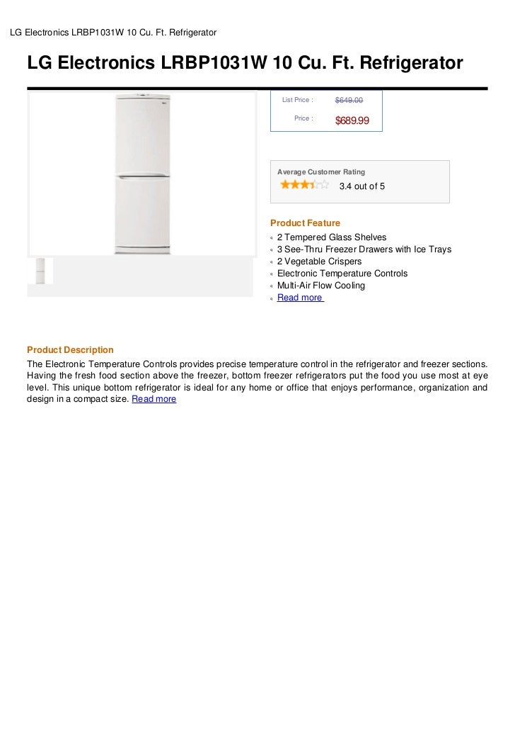 LG Electronics LRBP1031W 10 Cu. Ft. Refrigerator