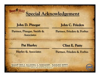 Special Acknowledgement
Partner, Pinegar, Smith & Partner, Frieden & Forbes
Associates
Hurley & Associates Partner, Frieden & Forbes