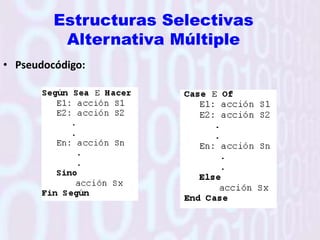 Estructuras Repetitivas o BuclesEstructuraSecuencialEs aquella en la queunaacción (instrucción) sigue a otra en secuencia.Pseudocódigo:
