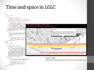 Time and space in LGLC
Events in 1964
Source: http://lglc.ca/timemap/1964_kml_extendeddata.html
 