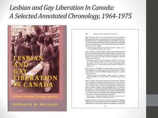 Lesbianand Gay LiberationIn Canada:
A SelectedAnnotatedChronology,1964-1975
? lgl
 