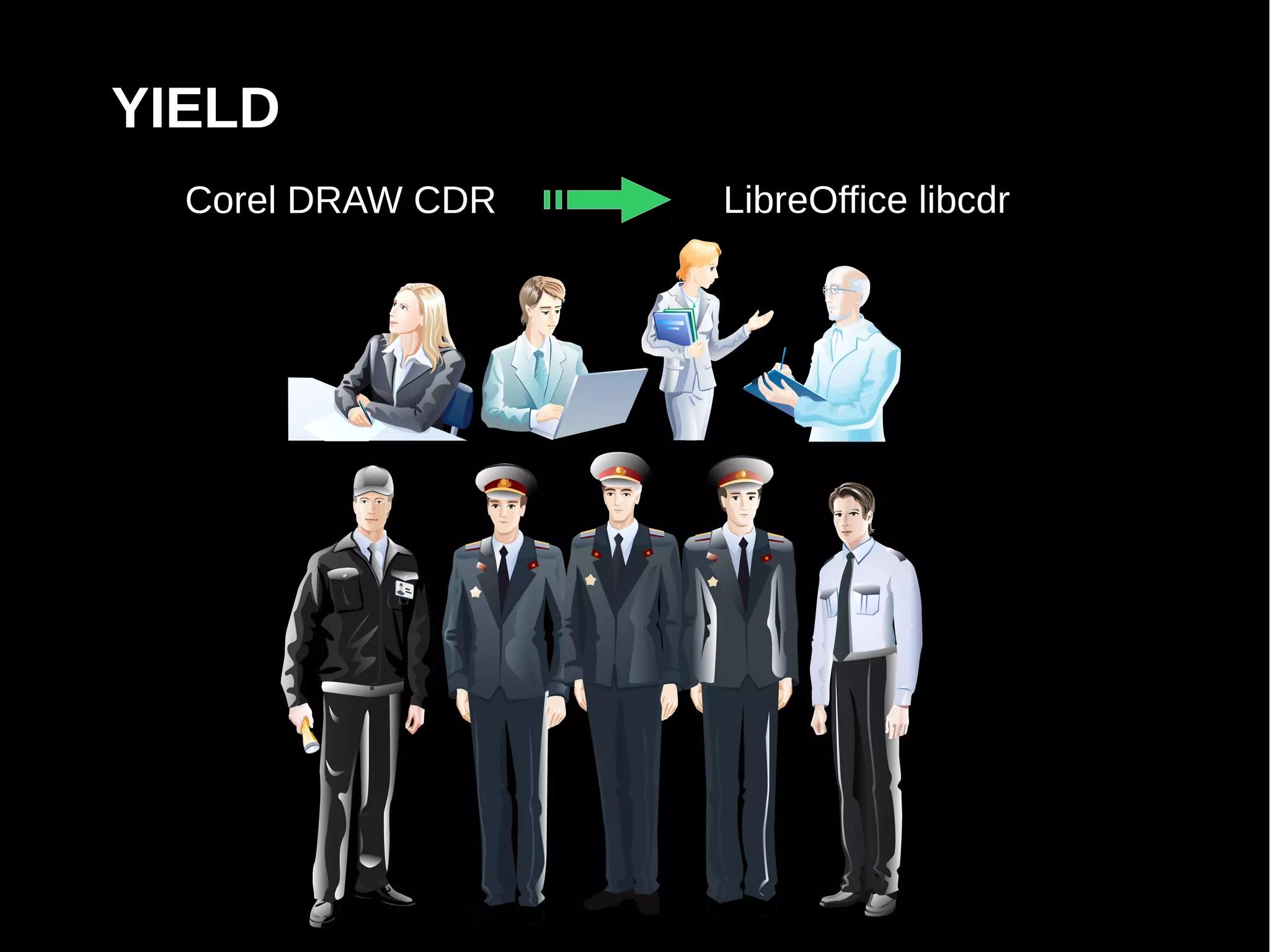 YIELD
  Corel DRAW CDR   LibreOffice libcdr
 