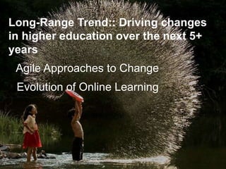 Long-Range Trend:: Driving changes
in higher education over the next 5+
years
Agile Approaches to Change
Evolution of Online Learning
 