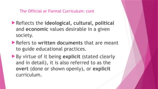 Overt Curriculum Image Comprehensive Overview of Curriculum Studies and Types in Education | PPTX