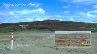 150 meters
Magnetite
(ore)
Gabbro (waste)
Mining operations in October 2015
Simple, Low Cost Mining
 