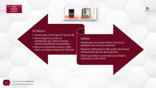 PETRÓLEO
• Commodity | Principal do Século XX
• Bens fungíveis | pode ser
substituído por outro | mesma
espécie |qualidade | quantidade
• Recurso natural de escasso | Alto
valor econômico depois de refinado
URÂNIO
Abundante em estado sólido | Teoria da
maldição dos recursos naturais
Maleável | Manejável | Alto poder destrutivo
| Vazamentos geram danos graves
Difícil quantificar | extensão | gravidade |
reparação muito difícil
11
Arts. 1º e 2º da Lei 13.709/18 (LGPD)
LGPD
PORQUE
SURGIU?
LGPD | Implementando no seu escritório
 