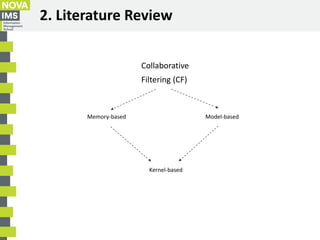 2. Literature Review
Collaborative
Filtering (CF)
Memory-based Model-based
Kernel-based
 