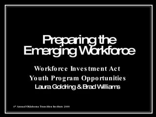 Preparing the Emerging Workforce Workforce Investment Act  Youth Program Opportunities Laura Goldring & Brad Williams  