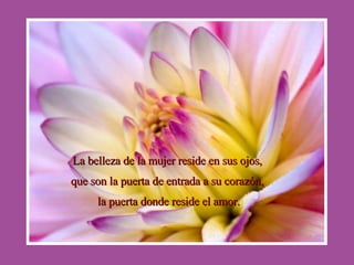 La belleza de la mujer reside en sus ojos, que son la puerta de entrada a su corazón, la puerta donde reside el amor. 
