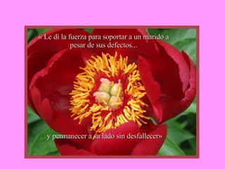 « Le dí la fuerza para soportar a un marido a pesar de sus defectos... y permanecer a su lado sin desfallecer» 