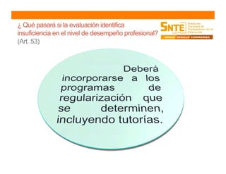 ¿ Qué pasará si la evaluación identifica
insuficiencia en el nivel de desempeño profesional?
(Art. 53)
 