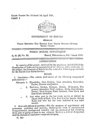 Kerala State LGS Special  Rule -GO 82/1966  Full - Uploaded by T James Joseph Adhikarathil,Deputy Collector Alappuzha.