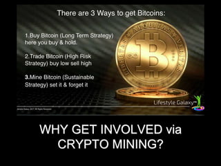 WHY GET INVOLVED via
CRYPTO MINING?
 