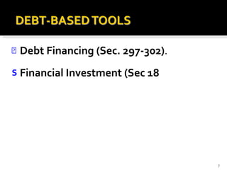 Debt Financing (Sec. 297-302) .  Financial Investment (Sec 18 