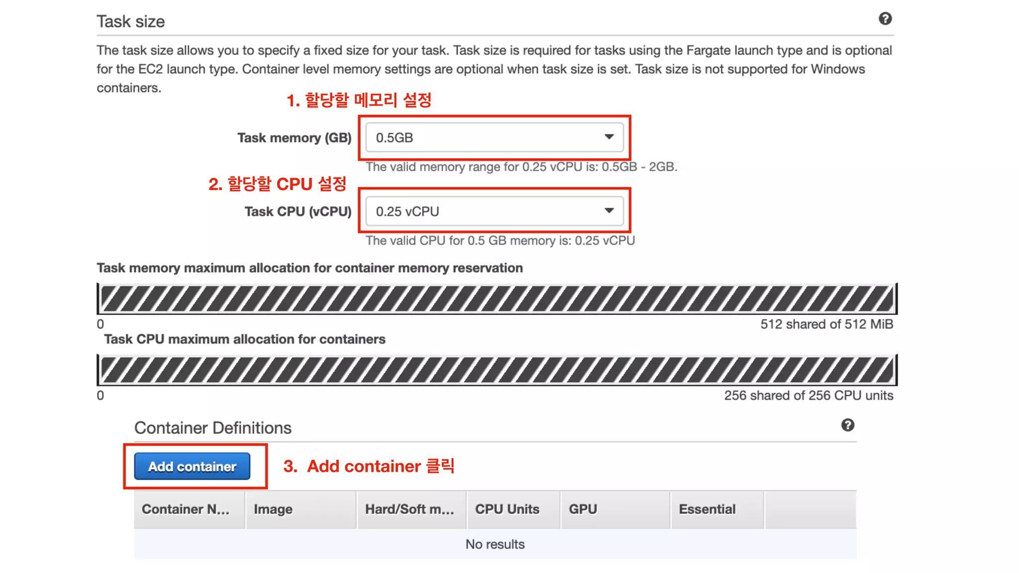 1.
2. CPU
3. Add container
 