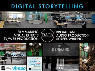 BROADCAST
AUDIO PRODUCTION
SCREENWRITING
FILMMAKING
VISUAL EFFECTS
TV/WEB PRODUCTION
DIGITAL STORY TELLING
 