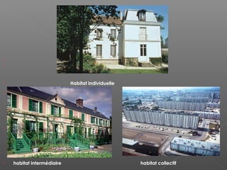 

 Habitat individuelle


 habitat intermédiaire habitat collectif
 