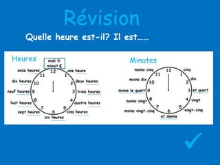Révision

Quelle heure est-il? Il est……
Heures

Minutes



 