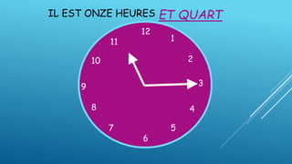 IL EST ONZE HEURES
12
1
5
4
9 3
6
10
11
2
7
8
ET QUART
 