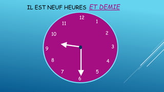 IL EST NEUF HEURES
12
1
5
4
9 3
6
10
11
2
7
8
ET DEMIE
 