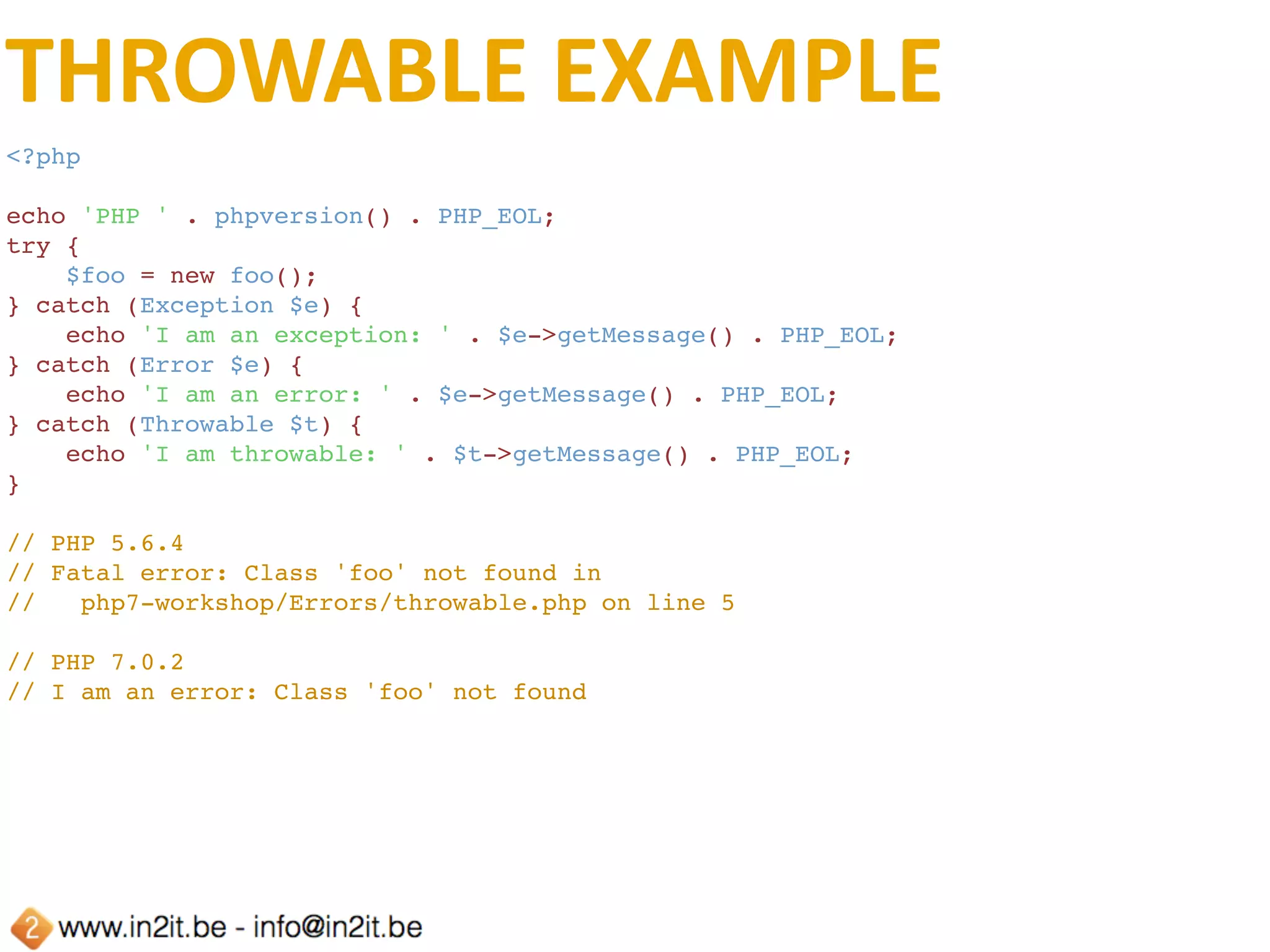 VARIABLE	VARIABLES
<?php
echo 'PHP ' . phpversion() . PHP_EOL;
$foo = [
    'bar' => [
        'baz' => 'foo-bar-baz',
        'bay' => 'foo-bar-bay',
    ],
];
echo $foo['bar']['baz'] . PHP_EOL;
$foo = new stdClass();
$foo->bar = ['baz' => 'foo-bar-baz'];
$bar = 'bar';
echo $foo->$bar['baz'] . PHP_EOL;
// PHP 5.6.4
// foo-bar-baz
//
// Warning: Illegal string offset 'baz' in php7-workshop/Variable/
vars.php on line 15
// PHP 7.0.2
// foo-bar-baz
// foo-bar-baz
 