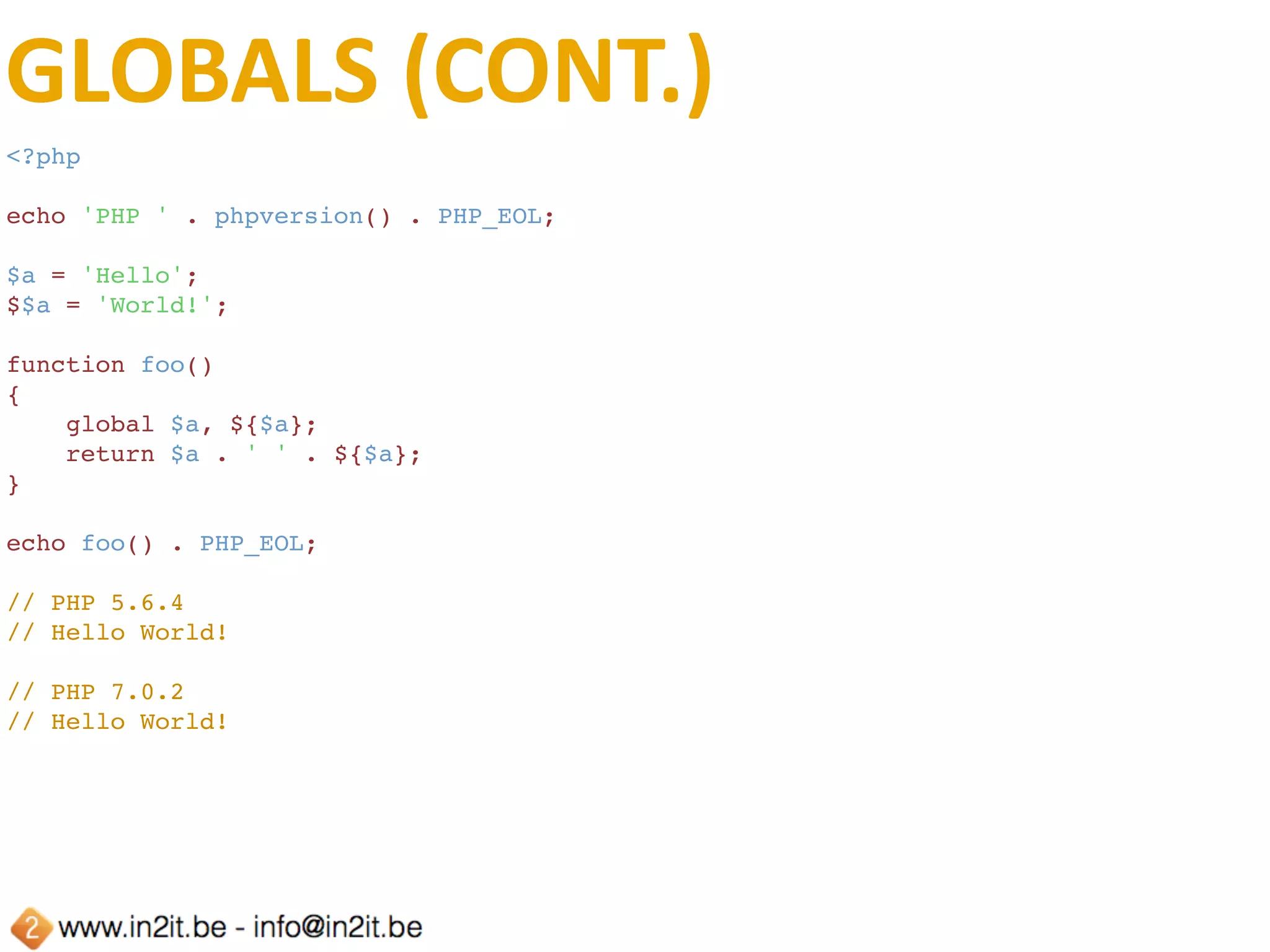 LIST	ORDER
<?php
list ($a[], $a[], $a[]) = [1, 2, 3];
echo 'PHP ' . phpversion() . ': ' . implode(', ', $a) . PHP_EOL;
// PHP 5.6.4: 3, 2, 1
// PHP 7.0.2: 1, 2, 3
list ($b[], $b[], $b[]) = [3, 2, 1];
echo 'PHP ' . phpversion() . ': ' . implode(', ', $b) . PHP_EOL;
// PHP 5.6.4: 1, 2, 3
// PHP 7.0.2: 3, 2, 1
 