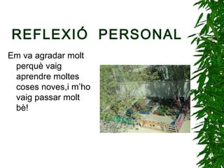 REFLEXIÓ PERSONAL
Em va agradar molt
perquè vaig
aprendre moltes
coses noves,i m’ho
vaig passar molt
bè!
 