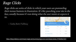 Rage Clicks
https://blog.fullstory.com/moar-magic-announcing-rage-error-and-dead-clicks-1f19e50a1421
Rage clicks are series of clicks in which your users are pummeling
their mouse buttons in frustration. It’s like punching your site in the
face, usually because it’s not doing what the user wants or expects it
to.
— Caitlin Brett, FullStory
 