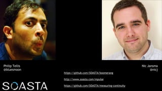 Philip Tellis
@bluesmoon
Nic Jansma
@nicj
https://github.com/SOASTA/boomerang
http://www.soasta.com/mpulse
https://github.com/SOASTA/measuring-continuity
 