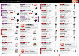 14 15
VIRTUAL PLÁSTICOS - catálogo de peças para injeção eletronica - 2011 (050411)
Bóias Tubulares
AFERIÇÃOBOMBA COMBUSTÍVEL
8021 ORIGINAL - 7.521.088
UNO TODOS 1989 > (D.60 MM)
UNO MILLE, PREMIO, ELBA, FIORINO,
C/ RETORNO E PARAFUSO
cod 121.110.004.100
GasolinaBT 0-5 320-330
FIATFIAT
AFERIÇÃOBOMBA COMBUSTÍVEL
8022 ORIGINAL - 7.528.910
UNO, PREMIO, ELBA, FIORINO 1995 >
UNO MILLE IE/EP 1995 > (D.40 MM)
cod 129.113.008.118
GasolinaBT 0-5 320-330
AFERIÇÃOBOMBA COMBUSTÍVEL
8024 ORIGINAL - 7.510.378
UNO, PREMIO, ELBA, FIORINO 1987 > 1988
UNO TODOS 1.5,1.6 C/RETORNO
cod 121.112.000.107
ÁlcoolBT 0-5 320-330
AFERIÇÃOBOMBA COMBUSTÍVEL
8026 ORIGINAL - 7.521.624
UNO, PREMIO, ELBA, FIORINO 1988 >
C/ RETORNO E PARAFUSO
cod 121.112.003.104
ÁlcoolBT 0-5 320-330
AFERIÇÃOBOMBA COMBUSTÍVEL
8028 ORIGINAL - 7.692.327
TEMPRA TODOS 1992 > 1994
C/ RETORNO E PARAFUSO
cod 121.110.002.102
GasolinaBT 0-5 320-330
AFERIÇÃOBOMBA COMBUSTÍVEL
8030 ORIGINAL - 7.520.803
UNO,ELBA, MPI 1.6 TODOS 1993 >
S/ RETORNO C/ PARAFUSO
cod 121.110.006.109
GasolinaBT 0-5 320-330
AFERIÇÃOBOMBA COMBUSTÍVEL
8101 ORIGINAL - 7527549
TEMPRA 1994 > (D.40 MM)
FIORINO (D.40 MM)
GasolinaM 0-5 320-330
7030 ORIGINAL - VP7030
GUARNIÇÃO DA FLANGE DE COMBUSTÍVEL
FIAT 10 FUROS TODOS C/ MOTOR 1.5
1994 > 1998
Guarnições
AFERIÇÃOBOMBA COMBUSTÍVEL
8023 ORIGINAL - 7.587.510
UNO, PREMIO, ELBA, FIORINO 1988 >
UNO TODOS 1.3,1.5
C/ RETORNO
cod 121.110.000.104
GasolinaBT 0-5 320-330
AFERIÇÃOBOMBA COMBUSTÍVEL
8025 ORIGINAL - 7.568.631
UNO, PREMIO, ELBA, FIORINO 1985 > 1991
UNO TODOS 1.3 S/ RETORNO
cod 121.112.001.134
ÁlcoolBT 0-5 320-330
7029 ORIGINAL - VP7029
GUARNIÇÃO DA FLANGE DE COMBUSTÍVEL
FIAT 12 FUROS C/ INJEÇÃO ELETRÔNICA
AFERIÇÃOBOMBA COMBUSTÍVEL
8027 ORIGINAL - 7.692.325
TEMPRA TODOS - MPI 1992 >
S/ RETORNO C/ PARAFUSO
cod 121.110.003.101
GasolinaBT 0-5 320-330
AFERIÇÃOBOMBA COMBUSTÍVEL
8029 ORIGINAL - 7.692.331
TEMPRA MPI TODOS 1992 > 1994
C/ RETORNO E PARAFUSO
cod 121.112.002.105
ÁlcoolBT 0-5 320-330
AFERIÇÃOBOMBA COMBUSTÍVEL
8031 ORIGINAL - 7.519.704
FIORINO, PICK-UP, FURGAO 1.5 92 >
UNO C/ CS, PREMIO 1.5 1992 >
S/ RETORNO COM PARAFUSO
cod 121.112.004.103
ÁlcoolBT 0-5 320-330
AFERIÇÃOBOMBA COMBUSTÍVEL
8102 ORIGINAL - 7752253
TIPO 1.6 SPI / MPI TODOS 1993 - >
TIPO 2.0 SPI / MPI TODOS 1993 - >
cód. 211120200000
Gasolina 02-05 305-310BT
FIAT
TOYOTA
HONDA
BOMBA COMBUSTÍVEL
8019 ORIGINAL - 7.081.519
COR (ROSA)
FIORINO, PALIO 1999 >
cod 50.018.061
GasolinaM
BOMBA COMBUSTÍVEL
8017 ORIGINAL - 7.081.973
COR AZUL
PALIO, WEEKEND SIENA TODOS 1999 >
GasolinaM
BOMBA COMBUSTÍVEL
8015 ORIGINAL - 50.014.030
COR ( VINHO ) - UNO 1997 >
GasolinaM
BOMBA COMBUSTÍVEL
8104 ORIGINAL - AK7A13
COR (PRATA)
STRADA 2003 >
ÁlcoolM
8792 ORIGINAL - 1587410792
TOYOTA
COROLLA 1.8I 16V SEDAN FLEX 04/2008 >
cod F000TE111R, 8332002130
B 15 410Flex
FLEX
8869 ORIGINAL - 1.587.410.869
HONDA
NEW FIT 1.4I 16V FLEX 11/2008 >
cod 17631TJ0M000
B 18-20 775-780Flex
lançamento
8742 ORIGINAL - 17708SNZM51
HONDA NEW CIVIC
1.8I 16V FLEX 11/2006 >
CODIGO BOSCH 1.587.410.742
Flex 18-20 775-780B
lançamento
BOMBA COMBUSTÍVEL
8020 ORIGINAL - 7.081.519
COR (MARROM)
PALIO, SIENA TODOS 99 >
ÁlcoolM
BOMBA COMBUSTÍVEL
8018 ORIGINAL - 7.079.276
COR ( BEGE )
PALIO, WEEKEND, SIENA TODOS
1996 > 1999
GasolinaM
BOMBA COMBUSTÍVEL
8016 ORIGINAL - 7.081.521
COR (DOURADO)
STRADA FIRE 1.3 1999 >
STRADA WORKING 1.5 MPI / 1.6 1999 >
GasolinaM
Unidades de
Amortecimento
Eletrônico
8769 ORIGINAL - 1587410769
TOYOTA
FIELDER 1.8I 16V 05/2007 > 12/2008
COROLLA 1.8I 16V 05/2007 > 03/2008
cod F000TE010E
B 13-18 104-109Flex
FLEX
8756 ORIGINAL - 177085ADM51
HONDA FIT
FIT 1.4I 8V FLEX 12/2006 > 10/2008
FIT 1.4I 16V FLEX 11/2008 - >,
FIT 1.5 I 16V FLEX 11/2008 - >,
CODIGO BOSCH 1.587.410.756
Flex 10-15 128-132B
lançamento
8892 ORIGINAL - 1587410892
CITROEN
C3 1.4 8V FLEX / 12.2005>
CITROEN C3 1.6 16V FLEX / 10.2005>
B 44-45 345-355Flex
lançamento
CITROEN
8100 ORIGINAL - VP8100
XSARA PICASSO TODOS 2001 >
GasolinaM 14-16 335-345
 