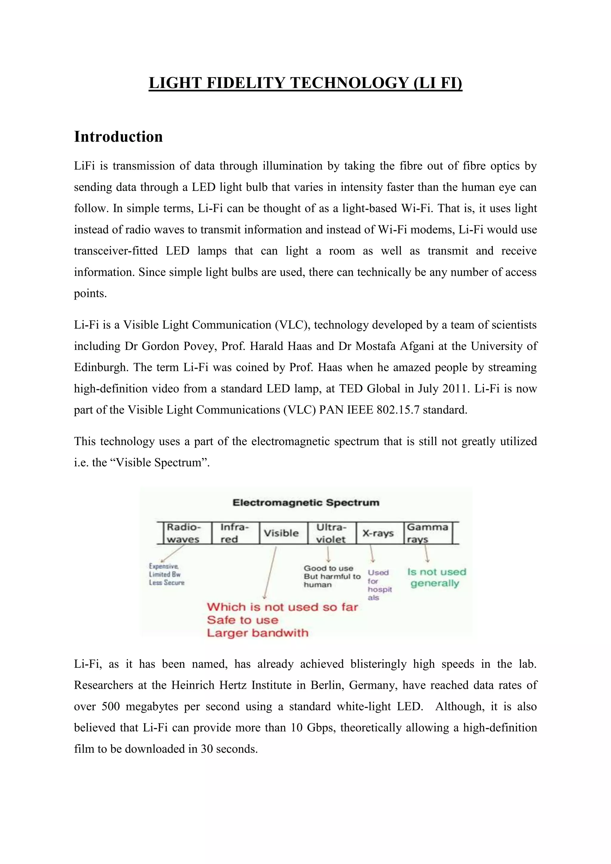 LIGHT FIDELITY TECHNOLOGY (LI FI) | DOCX