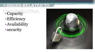 Issues related to
communication:•Capacity
•Efficiency
•Availability
•security
 