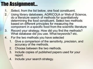 Food Research Assignment Examples Food Analysis | PPT