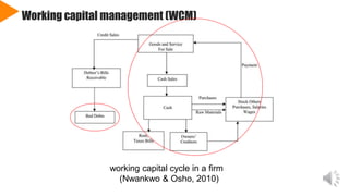 Working capital management (WCM)
working capital cycle in a firm
(Nwankwo & Osho, 2010)
 