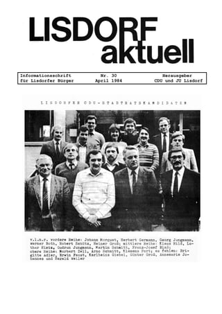 Informationsschrift Nr. 30 Herausgeber
für Lisdorfer Bürger April 1984 CDU und JU Lisdorf
 